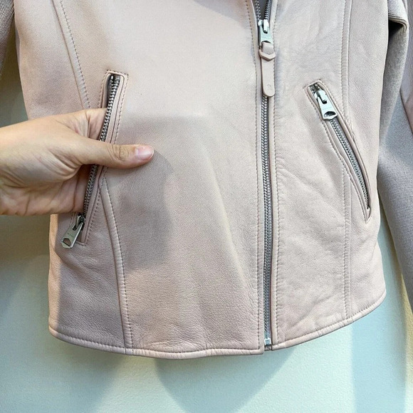 Mackage 100% Leather Light Pink Designer Motorcycle Designer Jacket XS - Picture 3 of 13